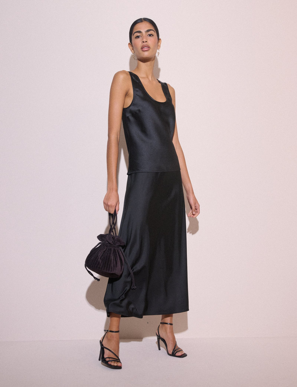 Black Satin Scoop Neck Tank Top