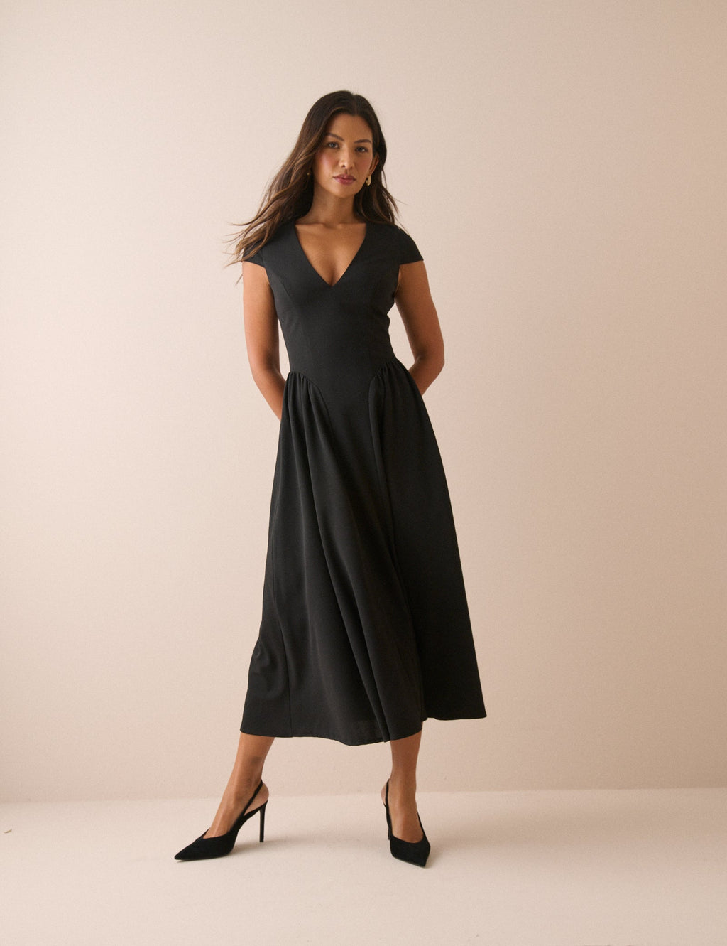 Black Panelled Jersey Winnie Midi Dress