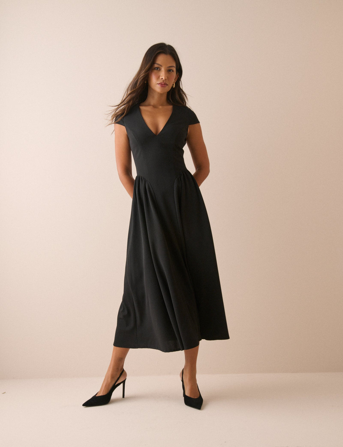 Black Panelled Jersey Winnie Midi Dress