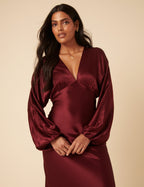 Burgundy Satin Allura Midi Dress