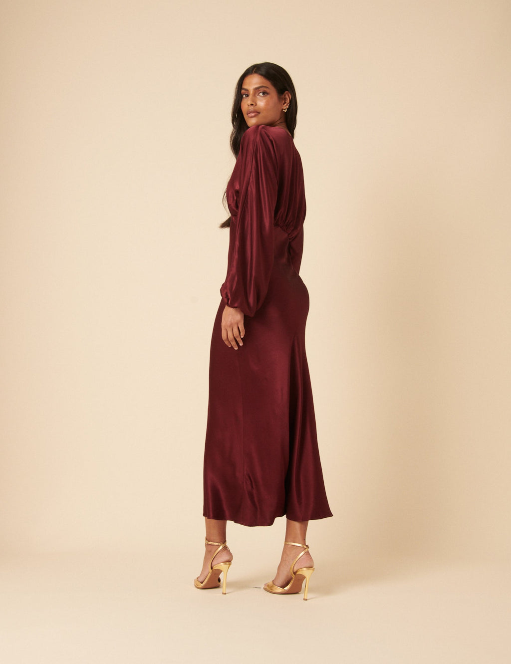Burgundy Satin Allura Midi Dress