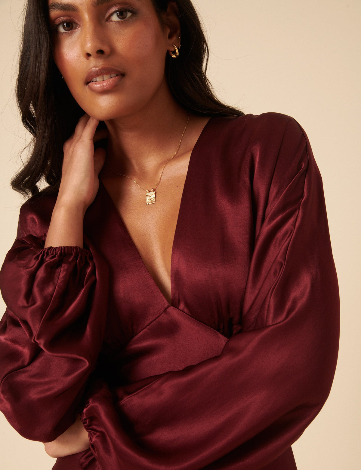 Burgundy Satin Allura Midi Dress