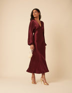 Burgundy Satin Allura Midi Dress