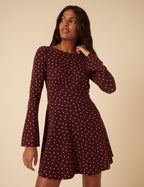 Burgundy Polka Dot Boat Neck Tate Jersey Mini Dress