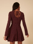 Burgundy Polka Dot Boat Neck Tate Jersey Mini Dress