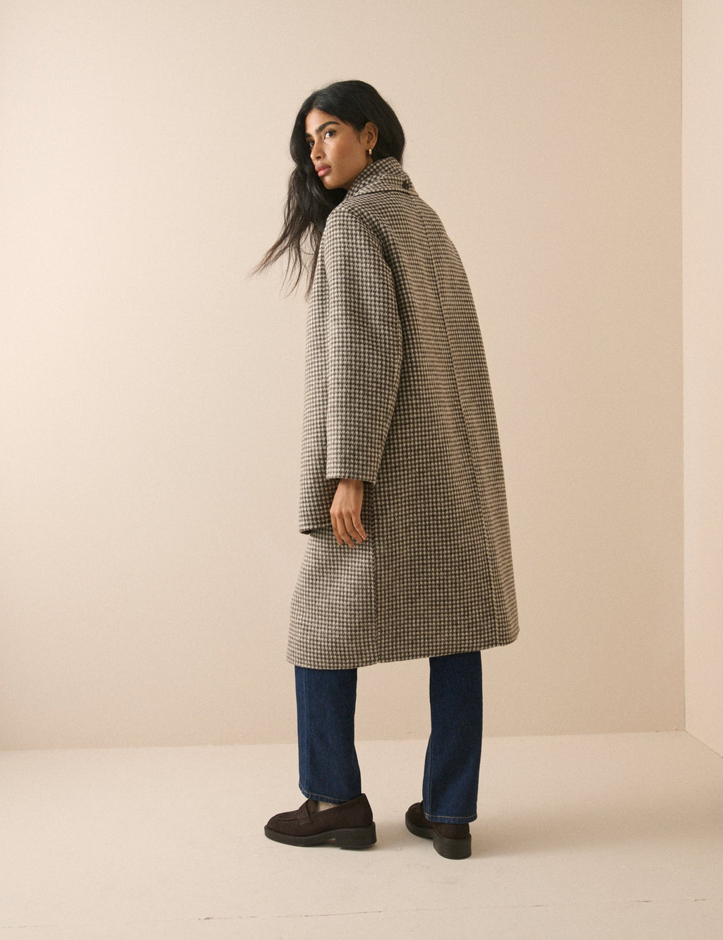 Brown Houndstooth Reversible Scarf Coat