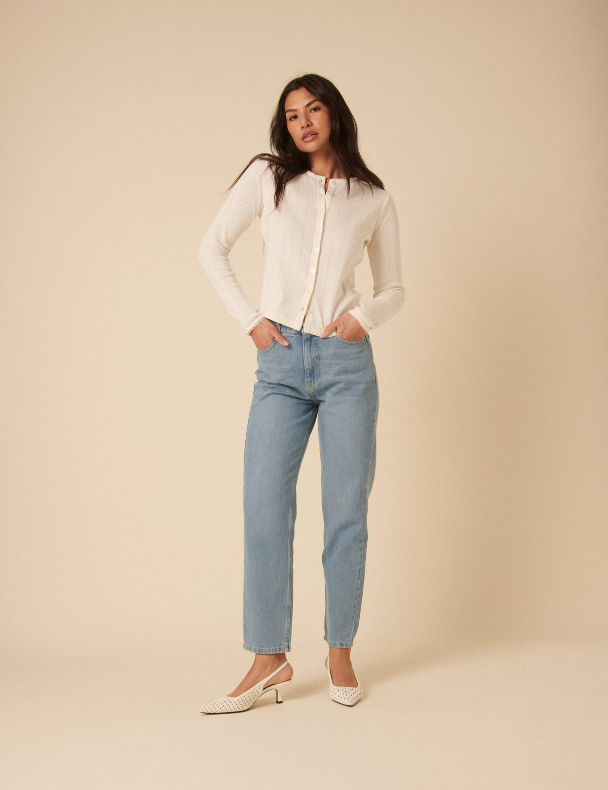 White Pointelle Cardigan