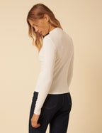 White Ribbed High Neck Long Sleeve Top