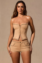 Low-Rise Mini Shorts in Tan