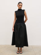 Naia Drop Waist Sleeveless Midaxi Dress - Black