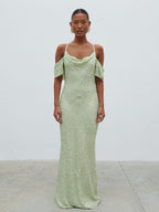 Nia Draped Cold Shoulder Maxi Dress - Pistachio Metallic