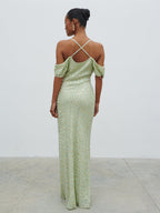 Nia Draped Cold Shoulder Maxi Dress - Pistachio Metallic