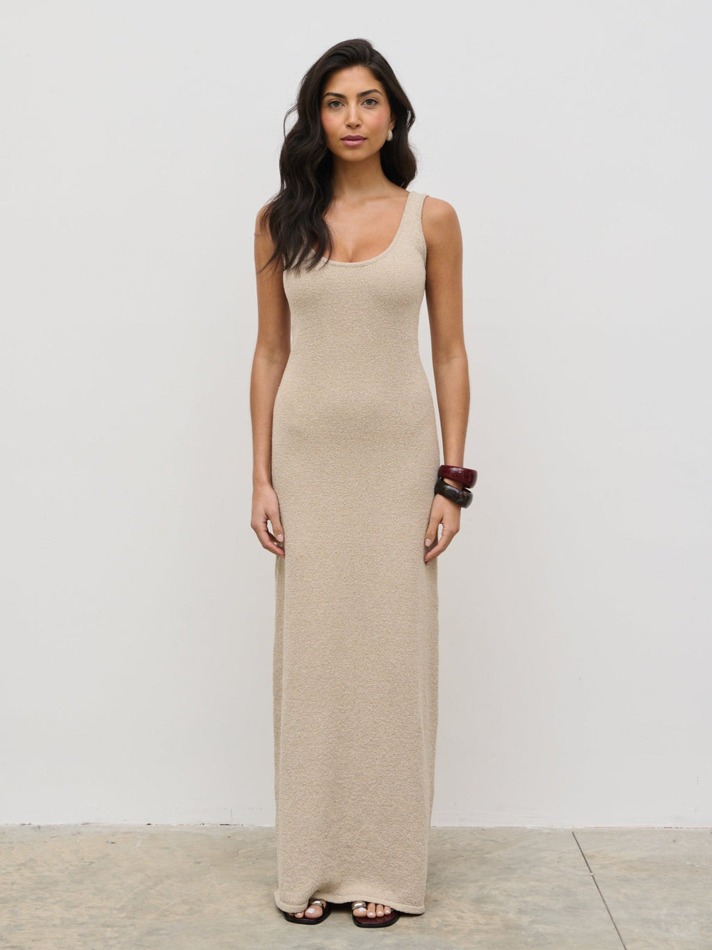 Nora Boucle Knit Maxi Dress - Stone