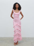 Novie Ruffle Jacquard Maxi Dress - Posie Pink