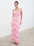 Novie Ruffle Maxi Dress - Posie Pink