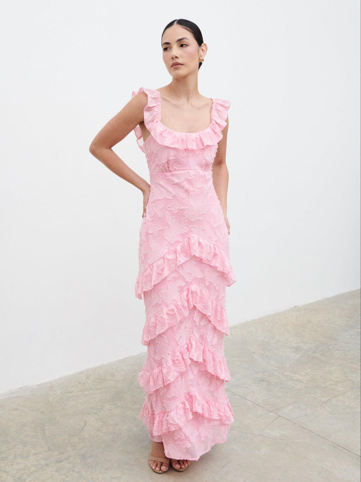 Novie Ruffle Maxi Dress - Posie Pink