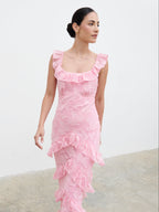 Novie Ruffle Maxi Dress - Posie Pink