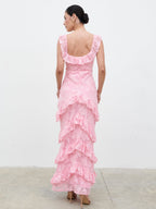Novie Ruffle Maxi Dress - Posie Pink