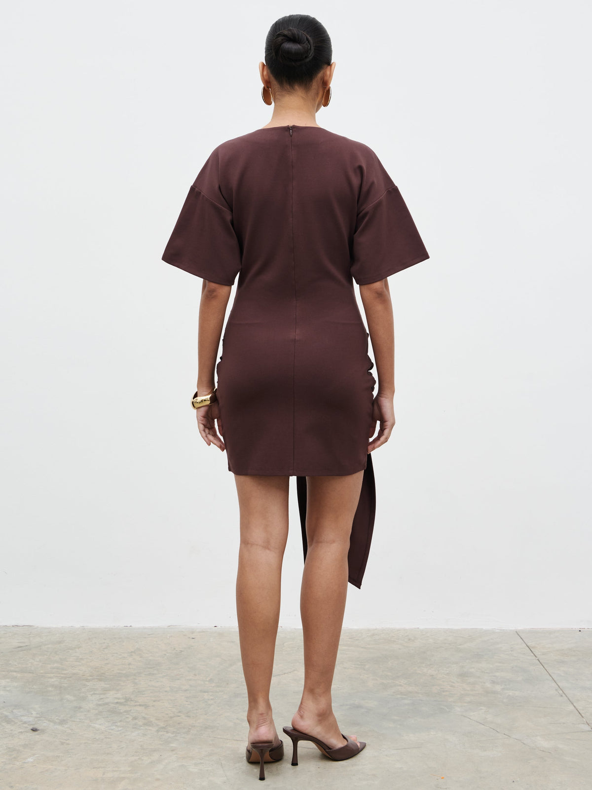 Olivia Jersey Knot Mini Dress - Brown