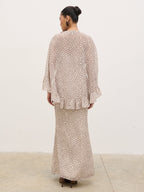 Oriana Corsage Cape Maxi Dress - Cream and Brown Polkadot