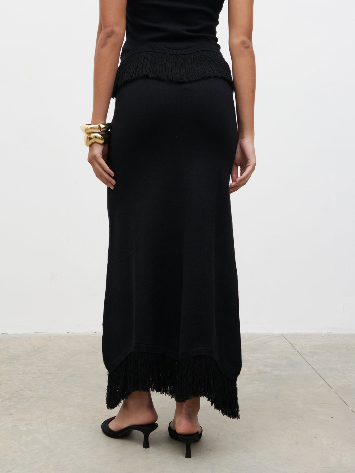 Orlendina Fringe Midaxi Skirt - Black