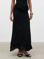 Orlendina Fringe Midaxi Skirt - Black