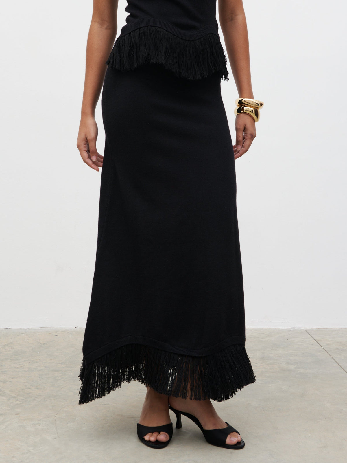 Orlendina Fringe Midaxi Skirt - Black