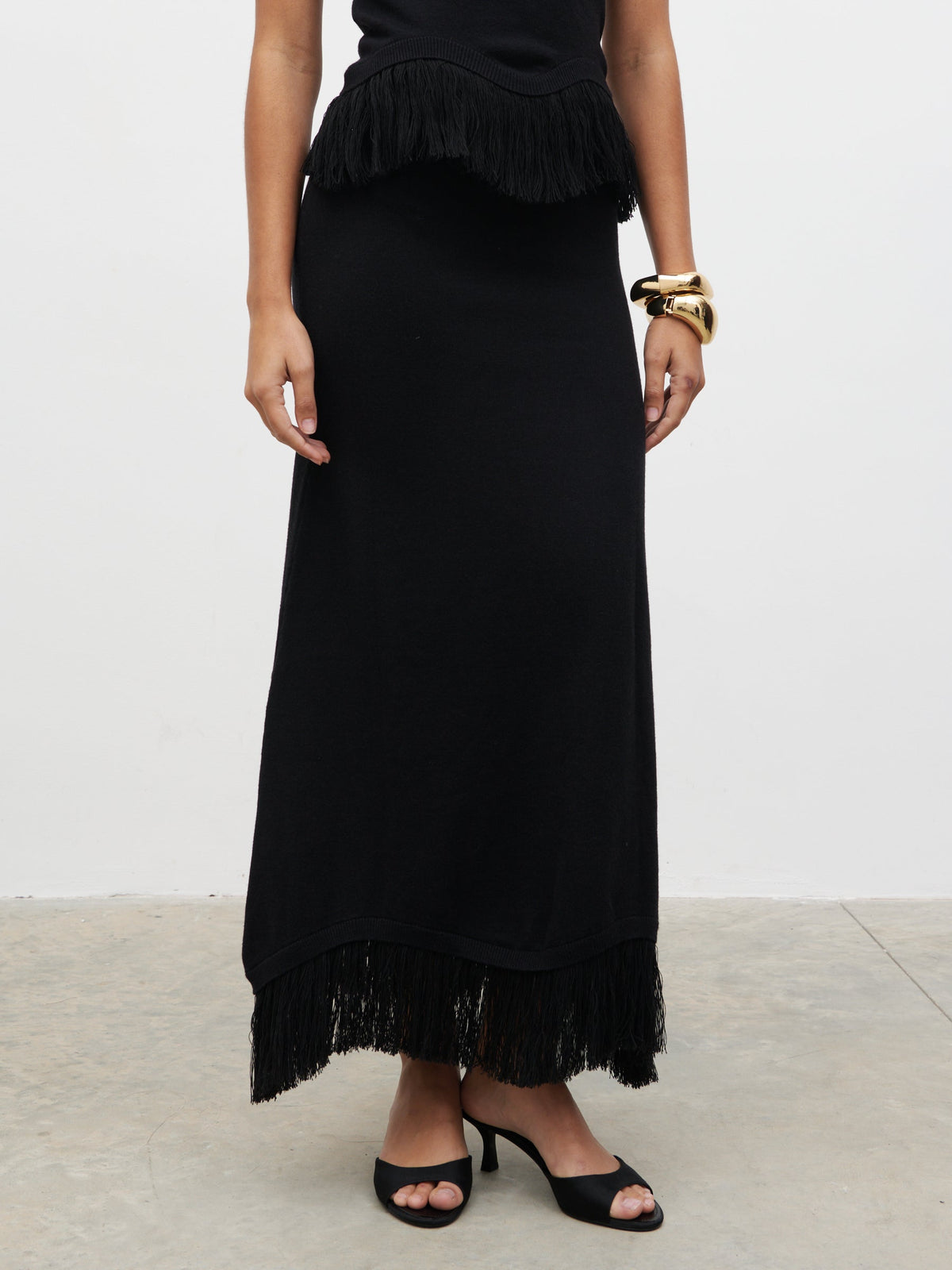 Orlendina Fringe Midaxi Skirt - Black