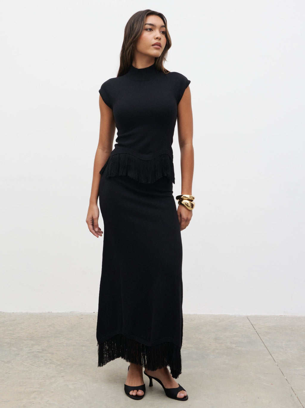 Orlendina Fringe Midaxi Skirt - Black