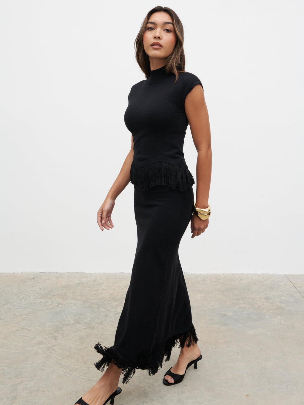 Orlendina Fringe Midaxi Skirt - Black