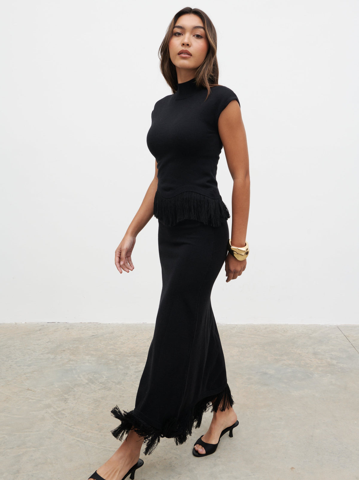 Orlendina Fringe Midaxi Skirt - Black