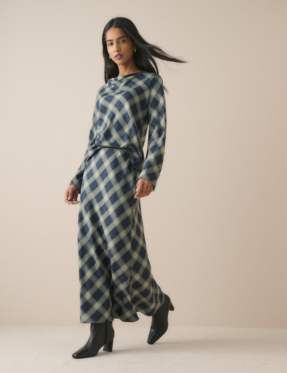Navy Check Otto Maxi Skirt