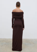 Perrie Bardot Jersey Maxi Dress - Brown