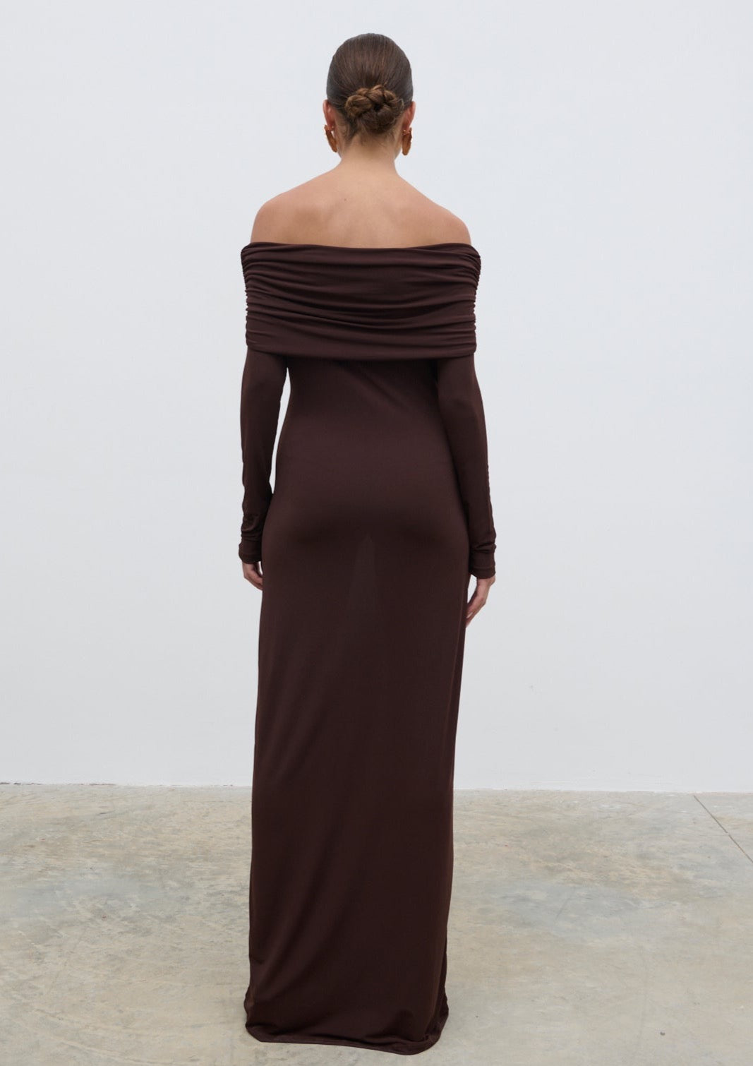 Perrie Bardot Jersey Maxi Dress - Brown