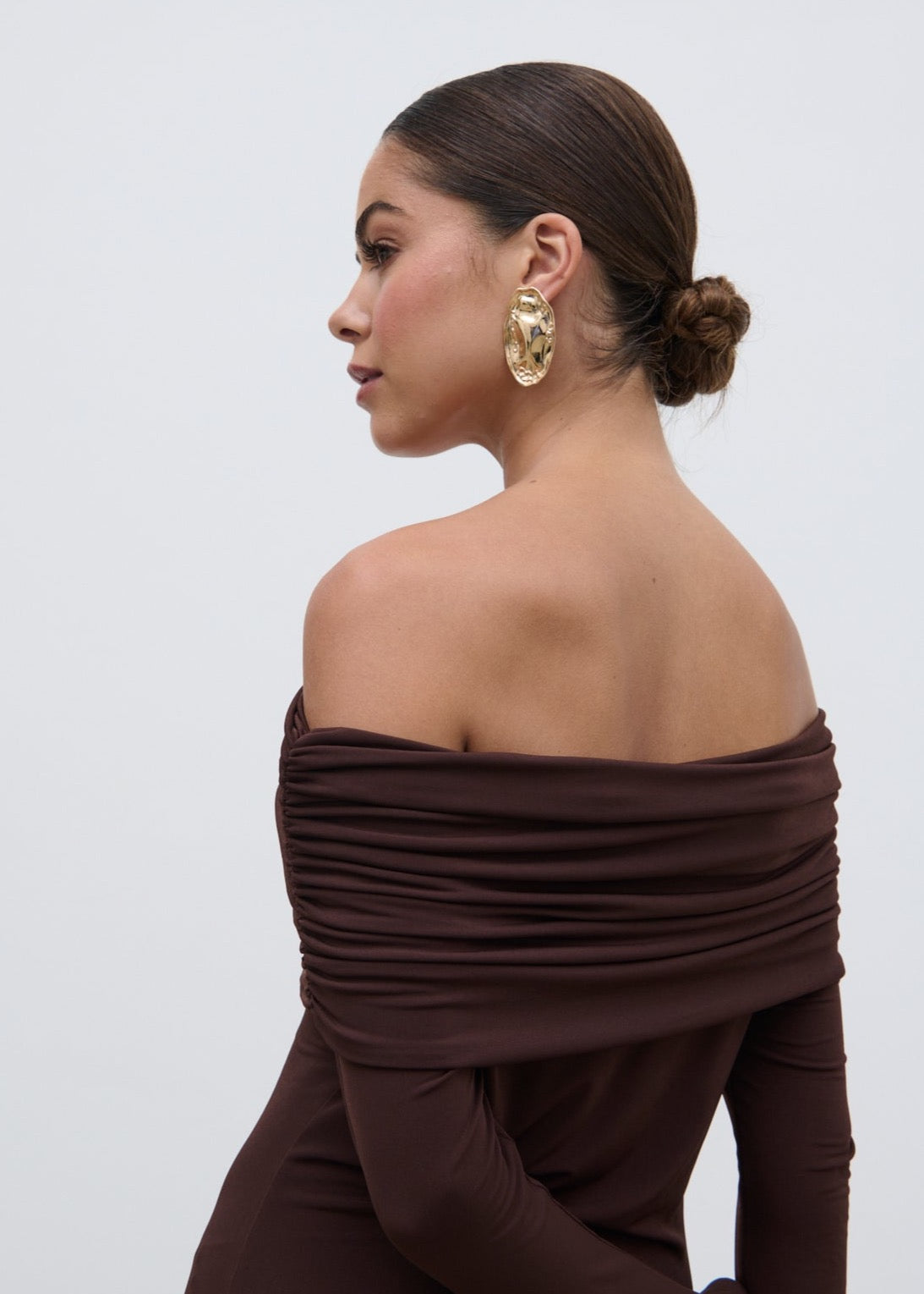 Perrie Bardot Jersey Maxi Dress - Brown
