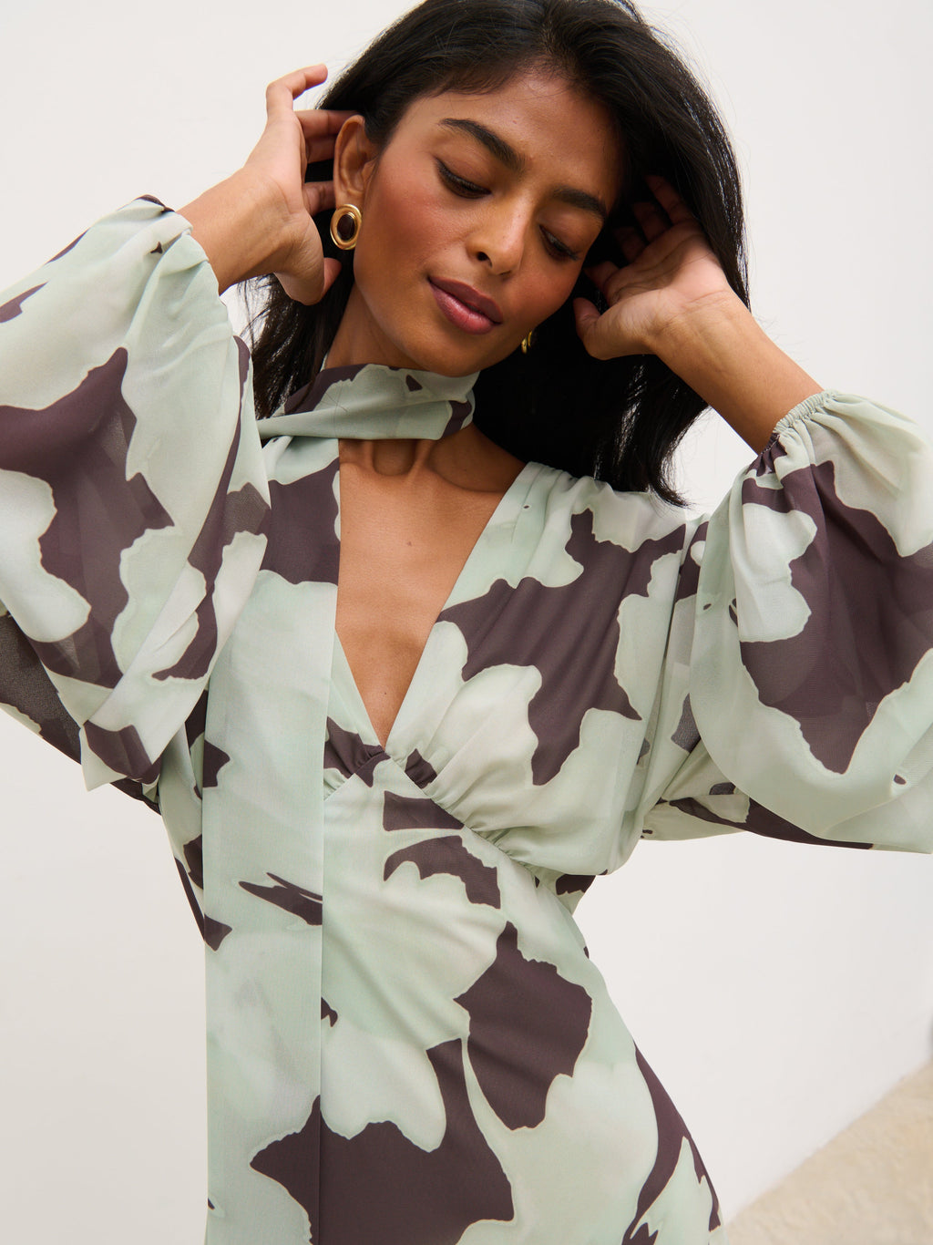 Petula Batwing Scarf Maxi Dress - Mint Watercolour Floral