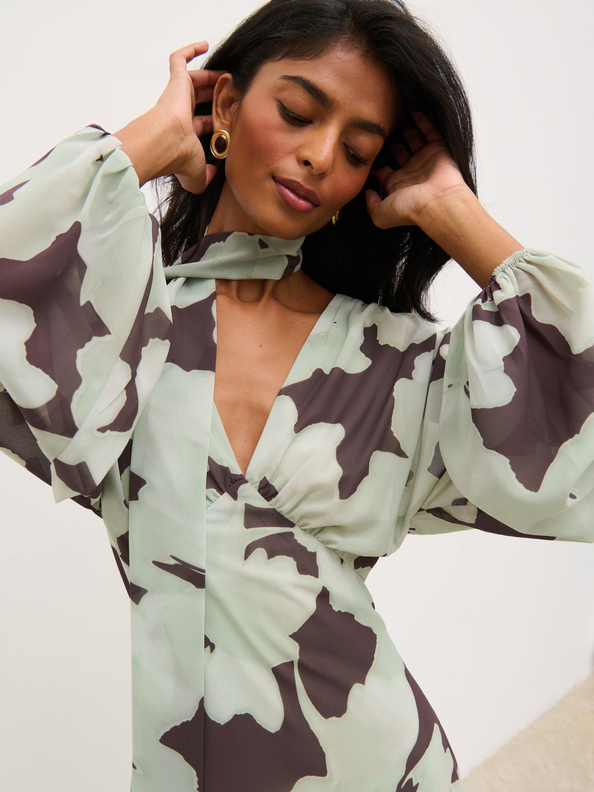 Petula Batwing Scarf Maxi Dress - Mint Watercolour Floral