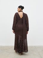 Petula Scarf Mesh Maxi Dress Curve - Brown and Cream Polkadot