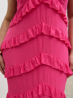 Piper Ruffle Maxi Dress Curve - Fuchsia