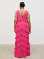 Piper Ruffle Maxi Dress Curve - Fuchsia