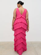 Piper Ruffle Maxi Dress Curve - Fuchsia