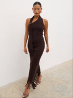 Polly Fringe Knit Maxi Skirt - Chocolate