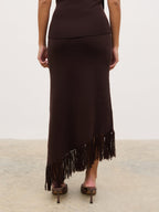 Polly Fringe Knit Maxi Skirt - Chocolate