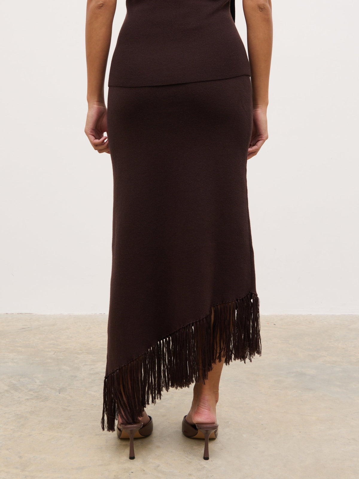 Polly Fringe Knit Maxi Skirt - Chocolate