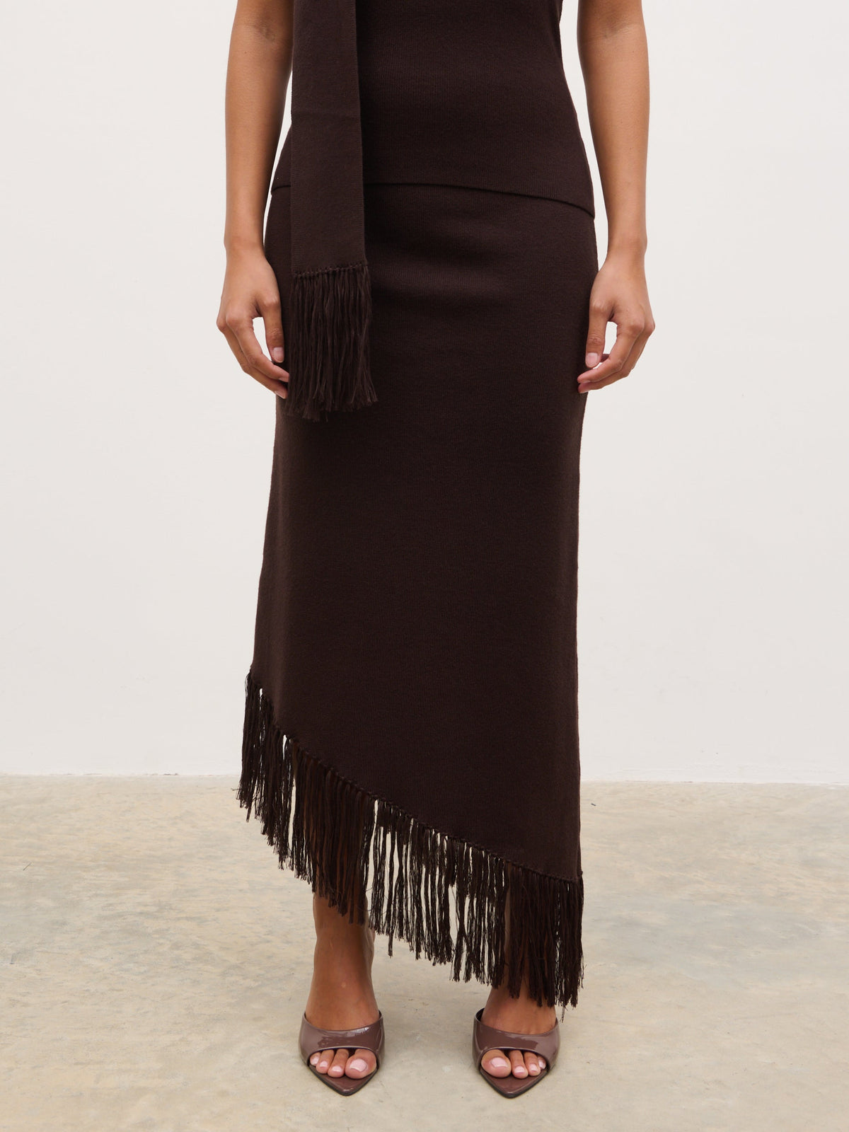 Polly Fringe Knit Maxi Skirt - Chocolate
