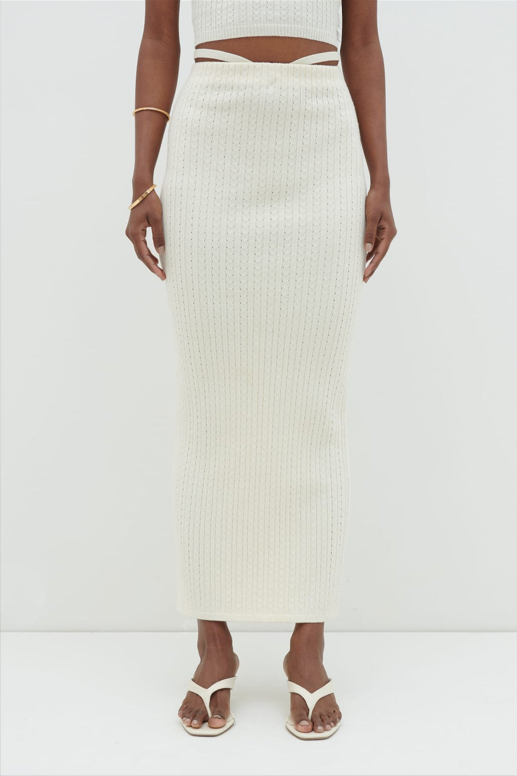 Poppy Tie Detail Knit Skirt - Cream