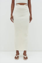 Poppy Tie Detail Knit Skirt - Cream