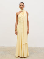 Porto One Shoulder Godet Maxi Dress - Lemon
