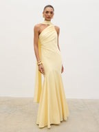 Porto One Shoulder Godet Maxi Dress - Lemon