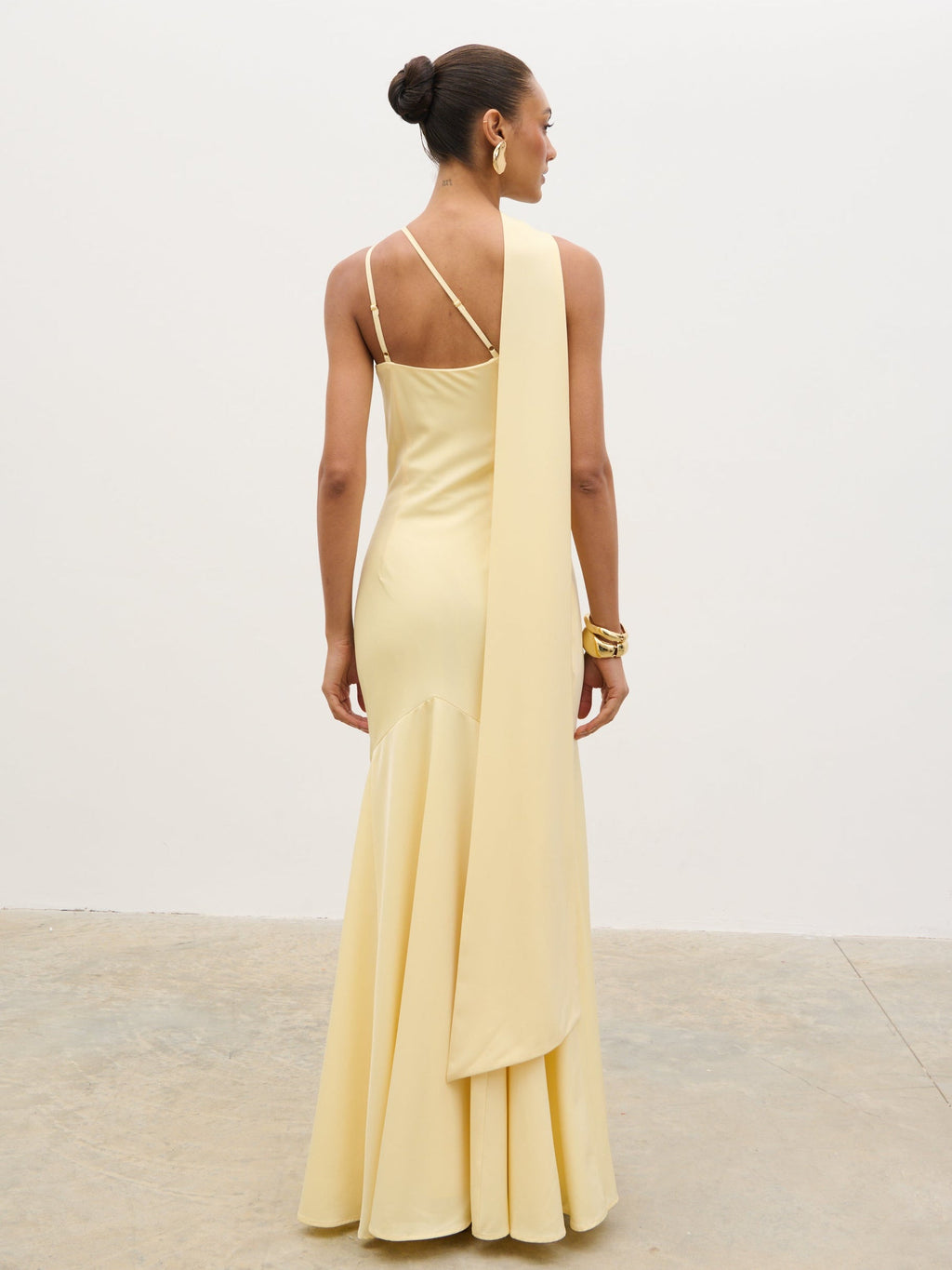 Porto One Shoulder Godet Maxi Dress - Lemon